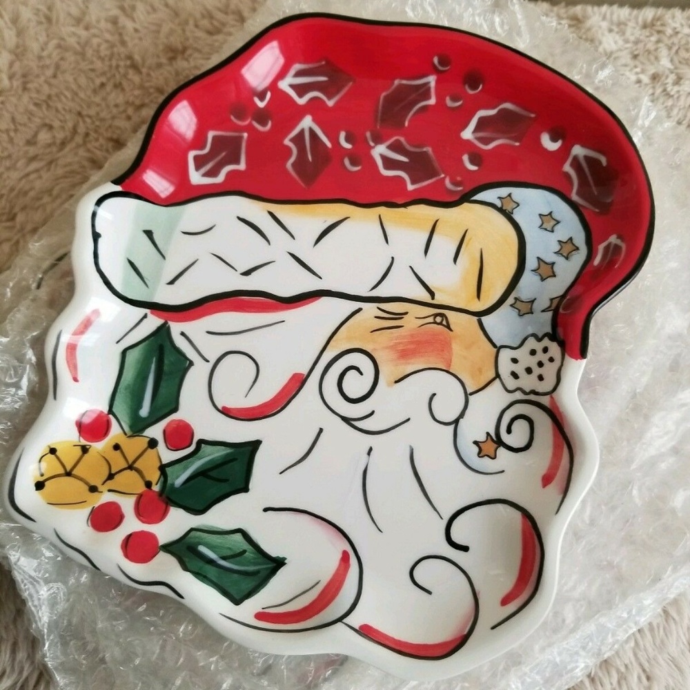 Set 4 Canape Plates Clay Art Christmas Santa